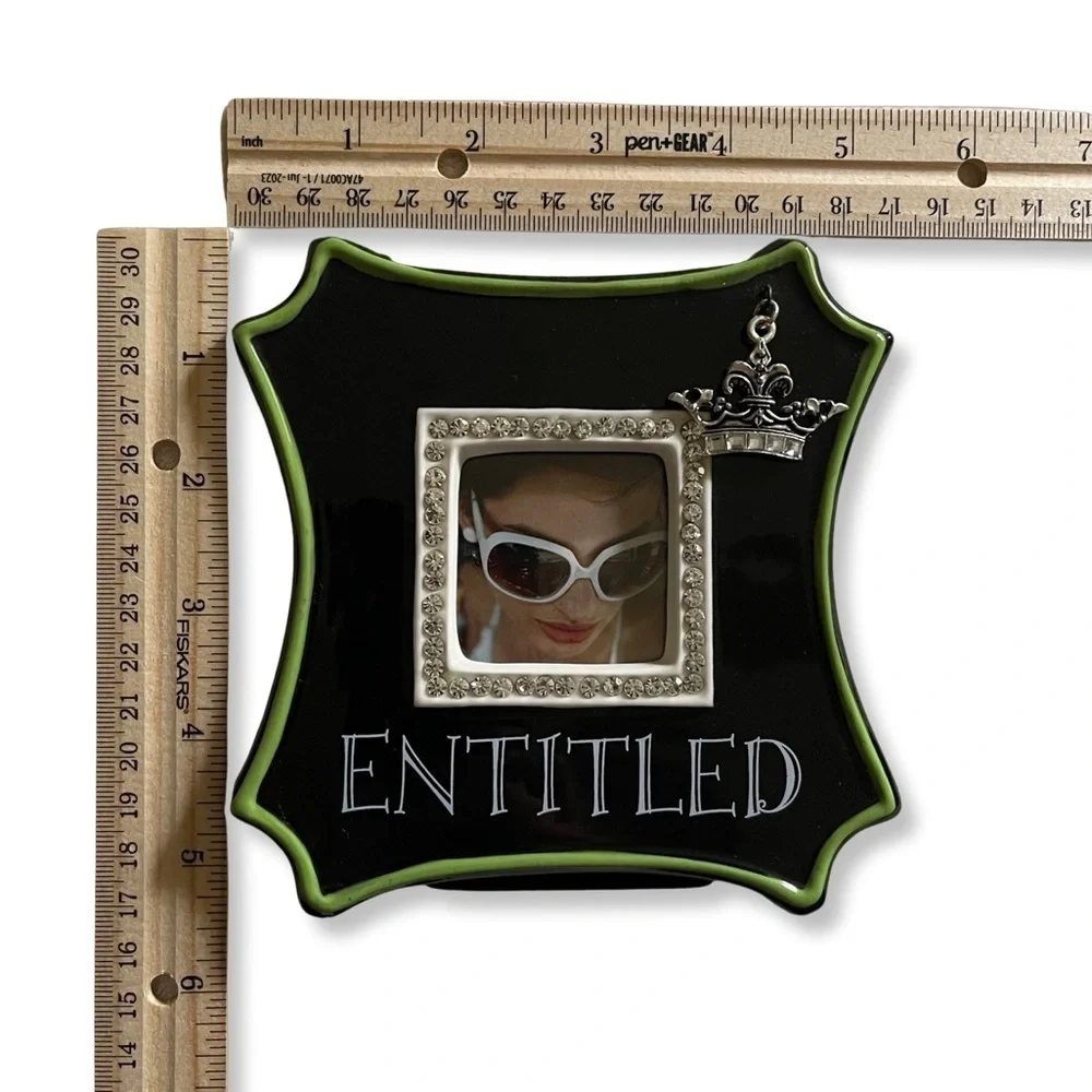Picture Frame‎ “Entitled” Small Table Top Enamel Rhinestones Charm Princess Gift